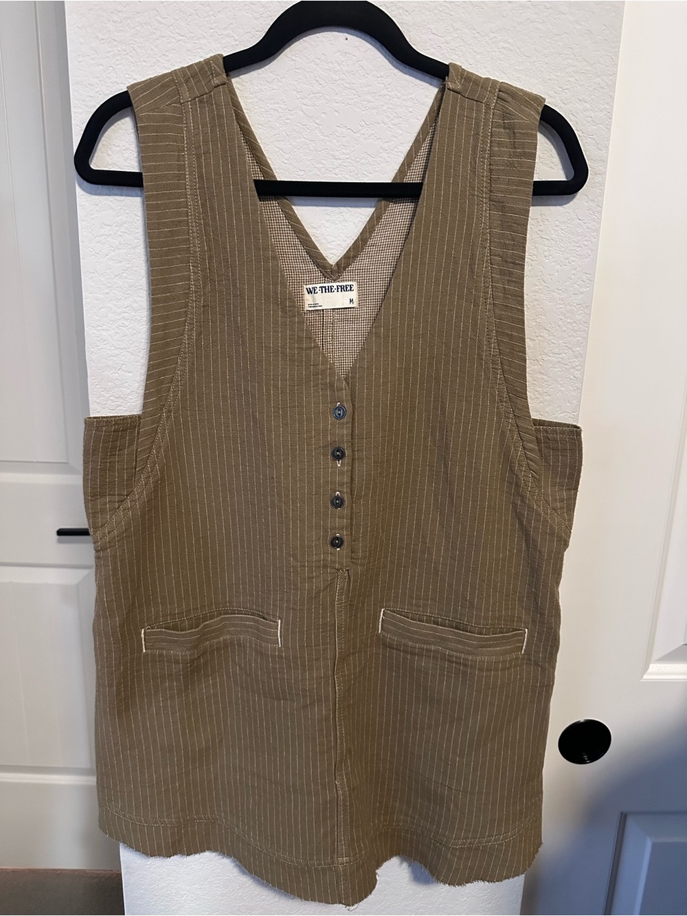Free People We The Free Brown Pinstripe Utility Vest Cotton Button Front M